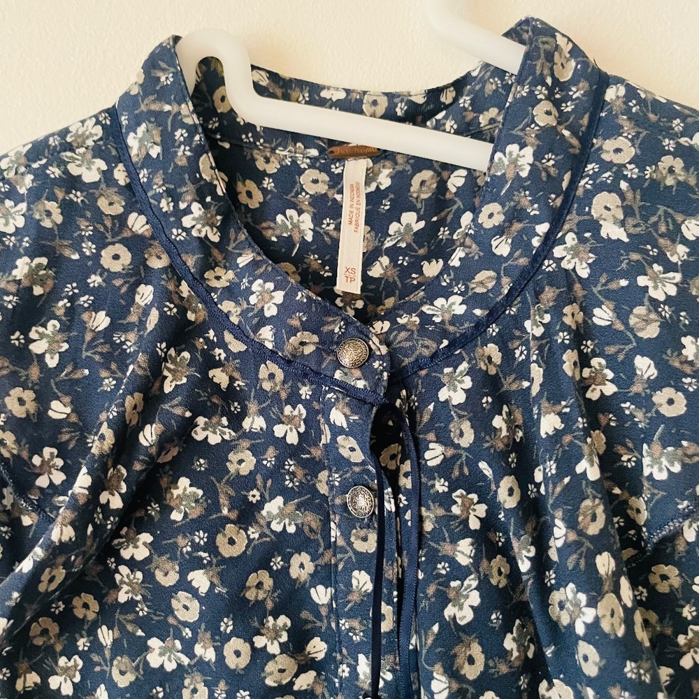 Free People XS Navy Slate Blue Floral Print Midi Dress - Picture 3 of 16
